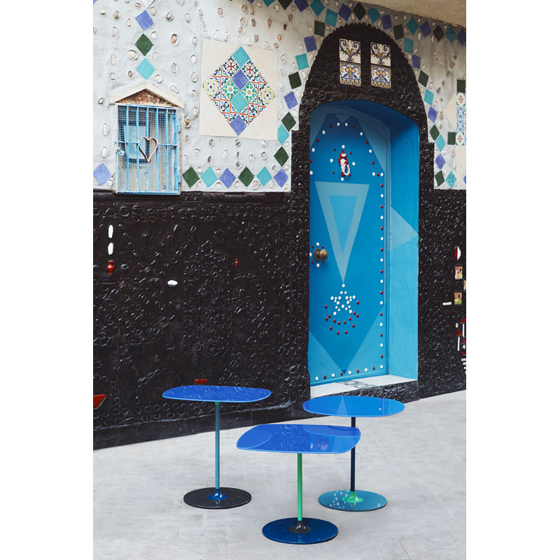 Thierry Glass End Table, Blue, 19.66" H x 19.66" W x 13" D