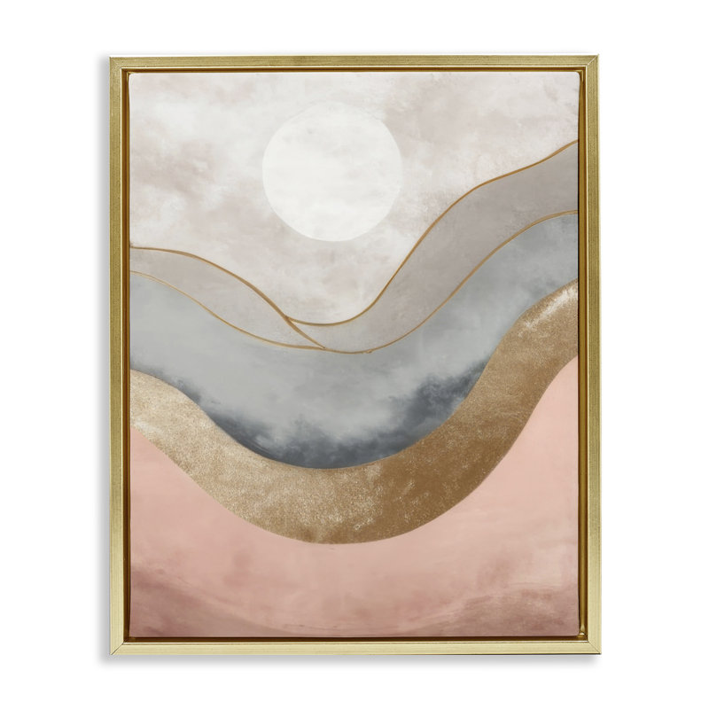 «Lunar Curves Landscape Floater Canvas» par Denise Dundon, Cadre flottant métallique doré, H 31 po x l 25 po x P 1,7 po