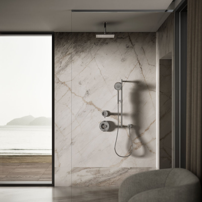 Contemporary Multi Function Rain Shower Head, Vibrant Rose Gold, Round, 2.5 GPM