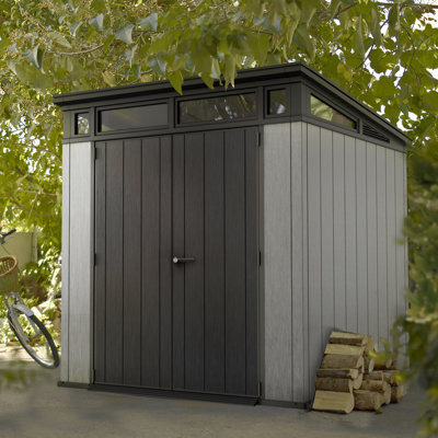 Keter Artisan 7x7 ft. Modern Resin Outdoor Storage Shed With Floor for Patio Furniture and Tools