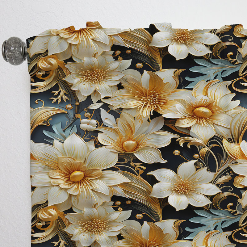 Gold And White Royal Flower Gardens - Bohemian Curtain - Velvet Room Darkening - 1 panel, 52" W x 108" L