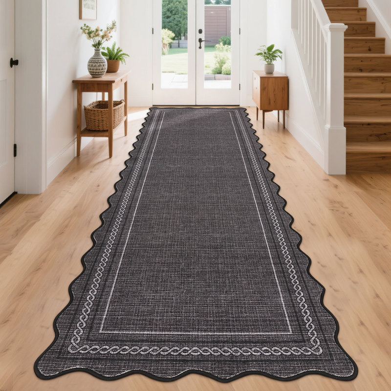 Tapis lavable à bords festonnés avec envers antidérapant, Pink, 2*8ft