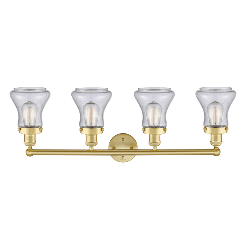 Éclairage pour meuble-lavabo à 4 lumières à intensité variable Asadbek, Blanc mat, Laiton antique