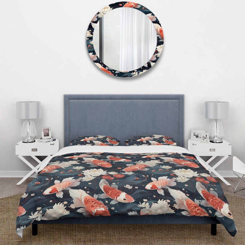 Koi Fish Harmony Watercolor Wonders I Bedding, Housse de couette simple + 1 taie décorative stan