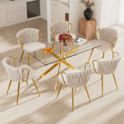 Elegant Rectangle Glass Dinning Table Set