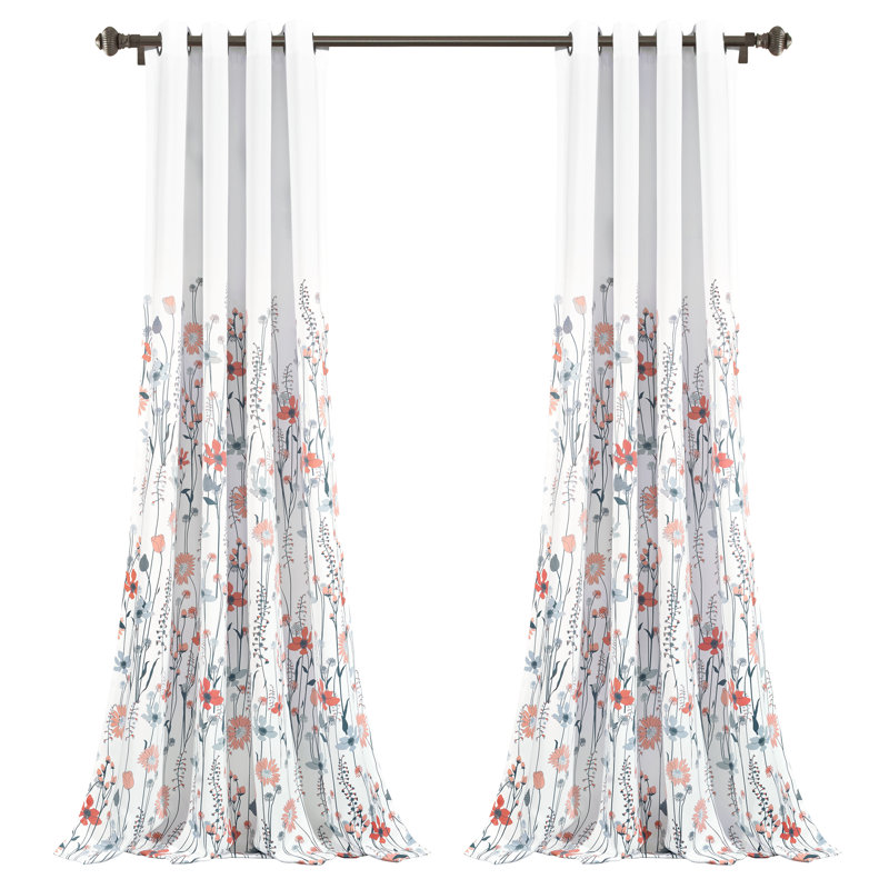 Clarissa Room Darkening Curtain Pair, 52" W x 95" L, Green/White/Coral