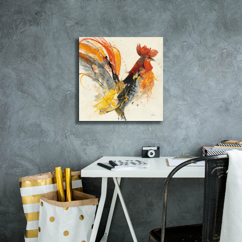 «Festive Rooster 1» par Albena Hristova, art mural sur toile 18 po x 18 po