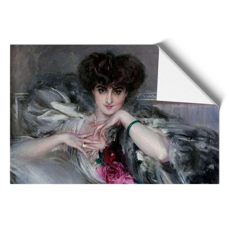 Portrait of Woman with Roses by Giovanni Boldini - Frameless Print, 42cm H x 59cm W x 0.1cm D