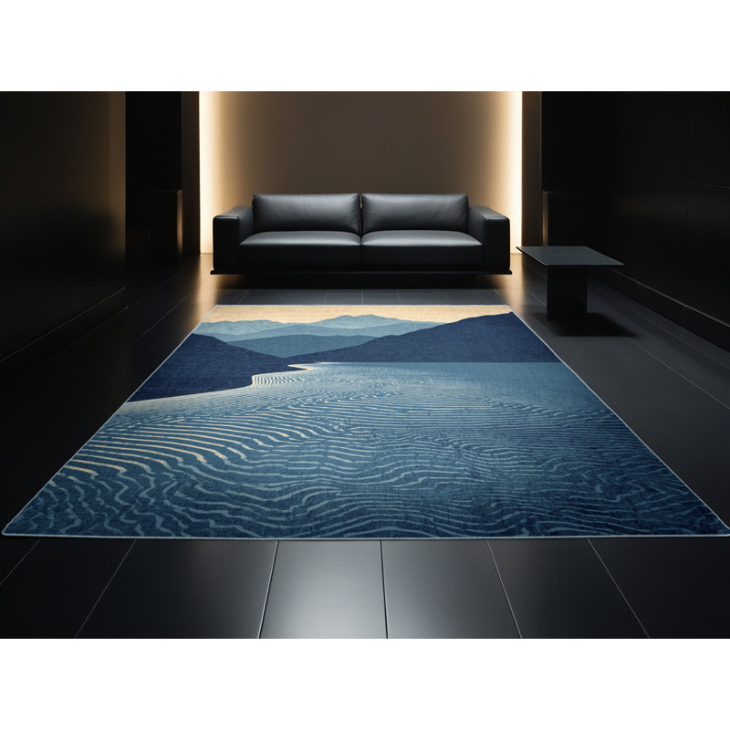Tapis bleu moelleux moelleux et moderne au look rétro rustique Tonnele, 6 po de diamètre
