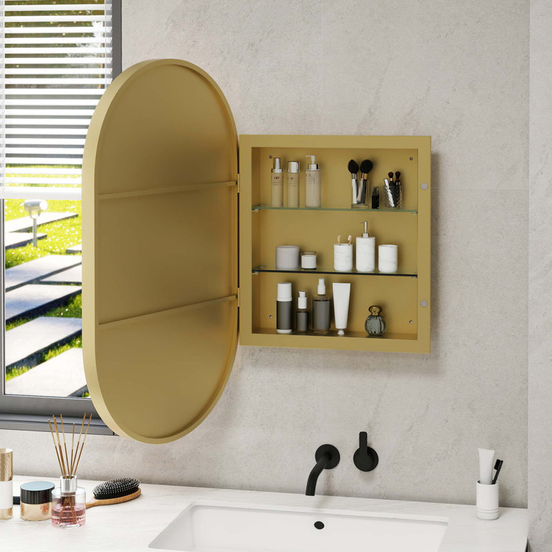 Armoire à pharmacie ovale avec miroir et armoire de rangement murale