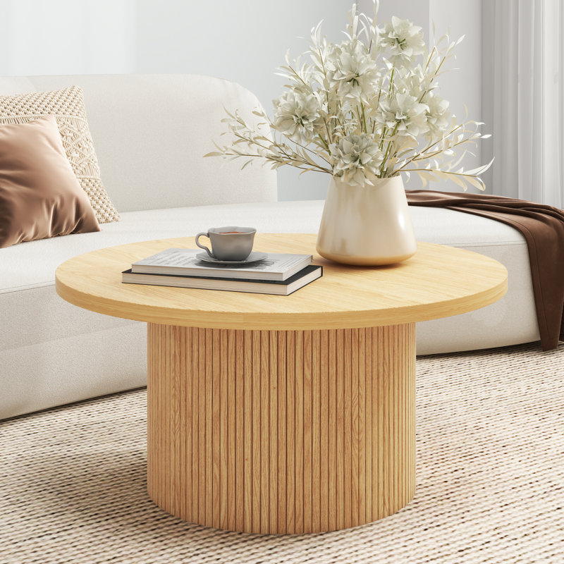 Pedestal Wood Round Coffee Table, Natural, 45cm H x 90cm W x 90cm D