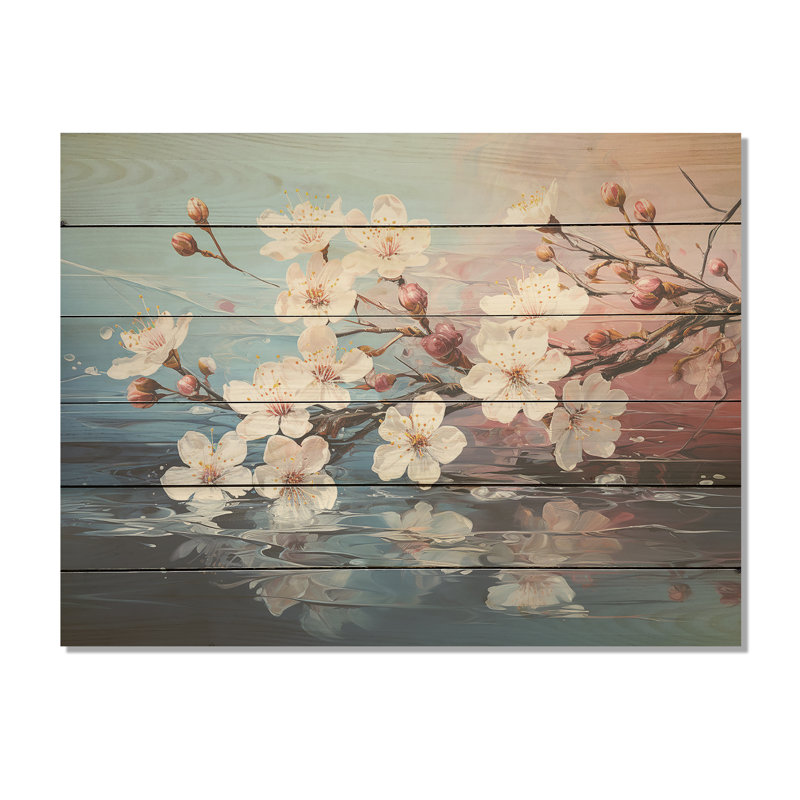 Magnifique fleur de pommier - champ de fleurs, art mural sur bois de pin naturel, H 30 po x l 40 po