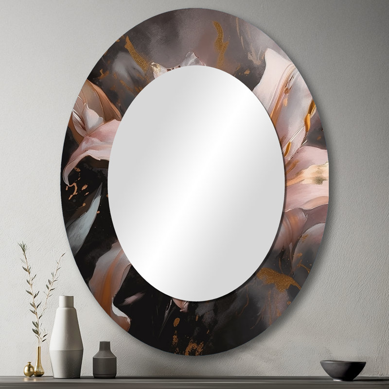 Pink Lily Dreams - Miroir décoratif floral ovale sur métal, 43 po x 33 po