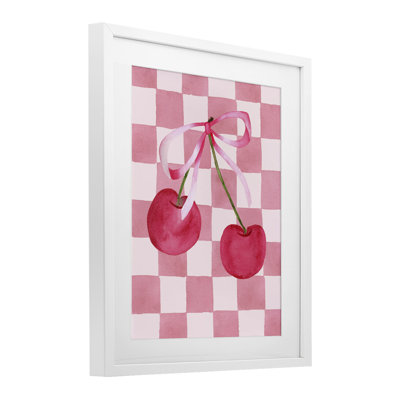 Coquette Cherries over Checkers Framed Print Under Glass, design by Nina Jacobs