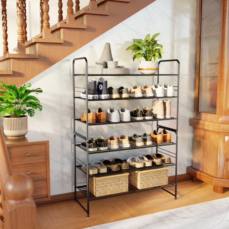 32'' Wide 3-Tier Wire Grid Shoe Rack Shelf for Closet Stackable and Adjustable, Black