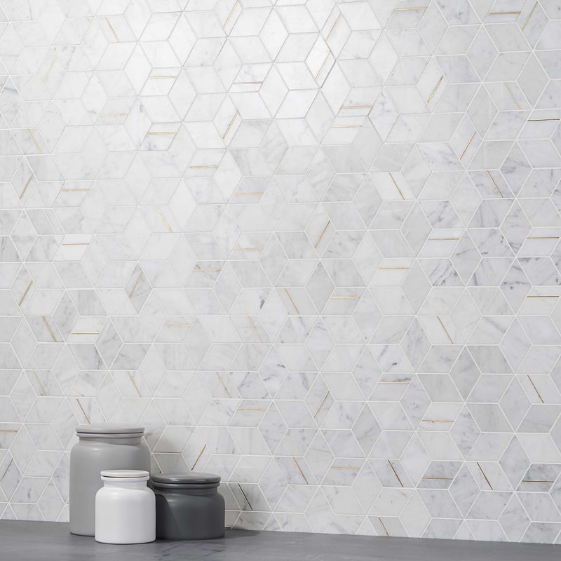 Morgana Polished Marble And Brass Mosaic, Carrara