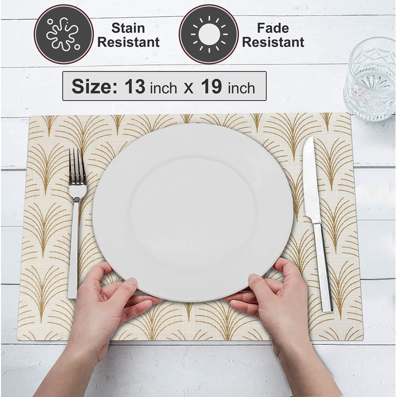 Luminous Beige and Gold Cotton Thanksgiving Placemats Set of 6