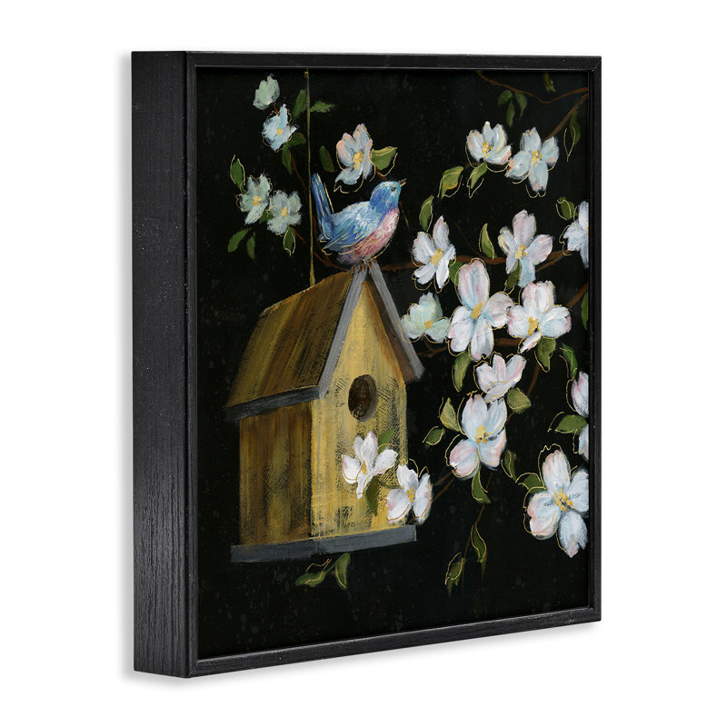 «Evening Song Birdhouse over Black», estampe numérique, design par Nan, Giclée encadrée noir minuit, H 12 po x l 12 po