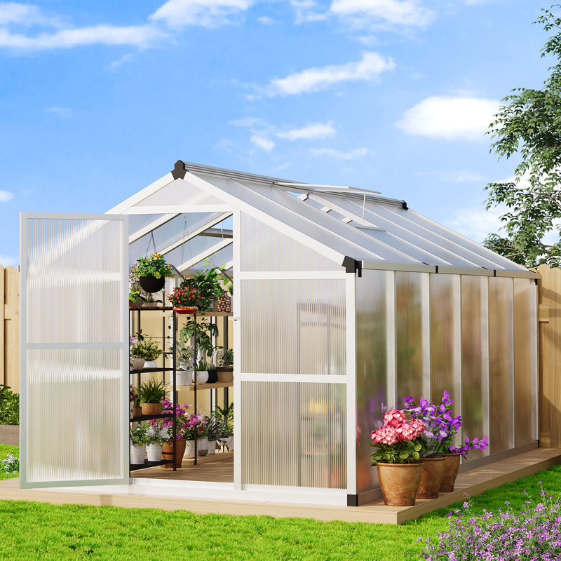 Large Walk-In Heavy Duty Polycarbonate Greenhouse for Outdoors with Aluminum Frame, Quick Setup, Roof Vent, Adjustable Windows & Lockable Door for Garden or Backyard, 8x12 FT  