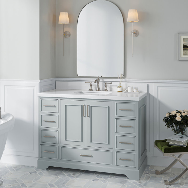 49'' Single Bathroom Vanity with White Quartz Top, Gray