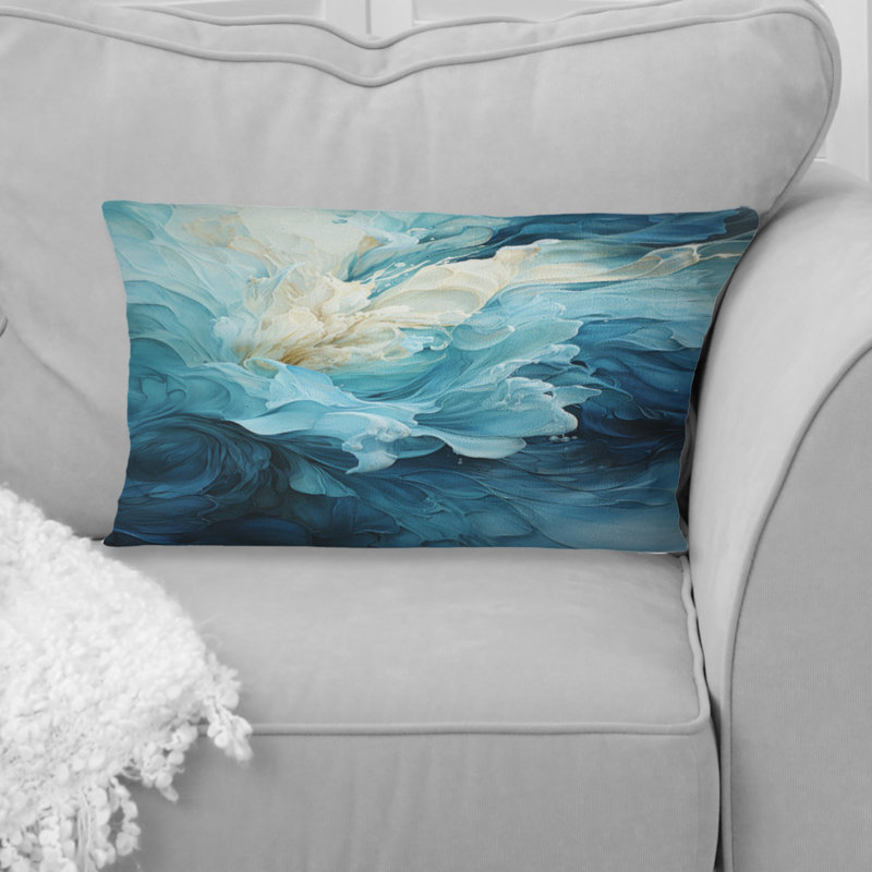 Coussin décoratif imprimé spirales abstraites bleu turquoise et blanc Serenity Swirl III