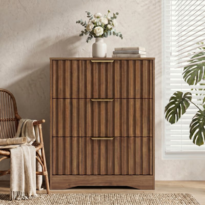 Fluted 3-Drawer Dresser – 23.6" Wood Chest