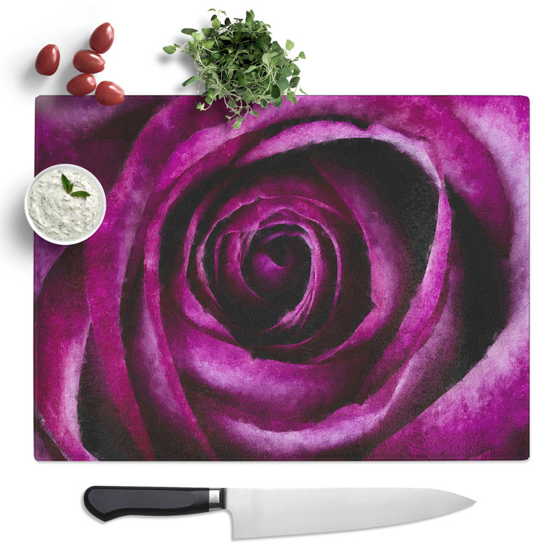 Striking Purple Rose Art  Glass Chopping Board