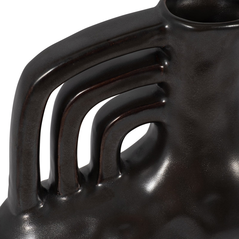 Vase en grès cérame décoratif Franics, H 8 po x l 7 po x P 2 po, Noir