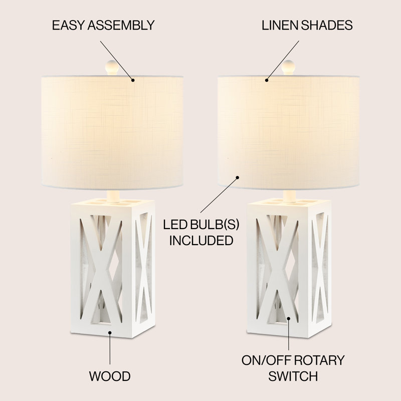 Lampe de table en bois massif Briea, Blanc