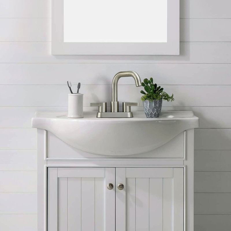 4 Inch Bathroom Faucet - Brushed Nickel Finish, 2 Handles, With Smooth Turning Handles And Pop Up Drain Handle Nickel, Supply Lines