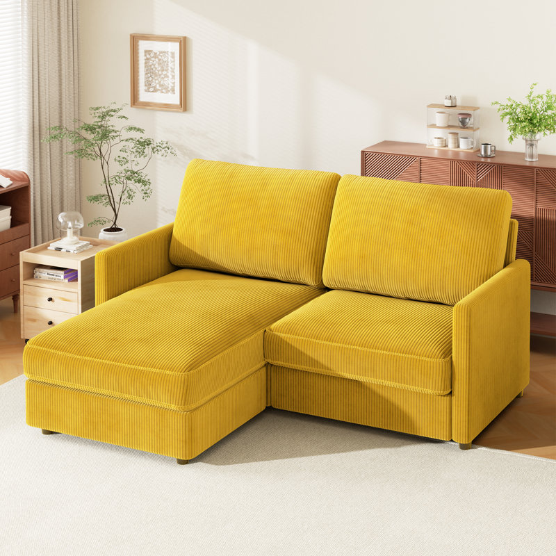 Saarth 180cm 2 Seat Area Corduroy Corner Sofa, Orange