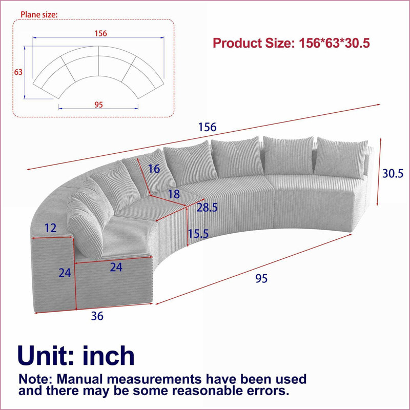 Curved Modular Sectional Sofa, 4-Piece with 4 Pillows for Living Room Bedroom Office | Beige Corduroy
