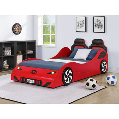 Fun And Stylish Twin Car Bed With LED Lights, Ideal For Young Car Enthusiasts And A Addition To Any Bedroom