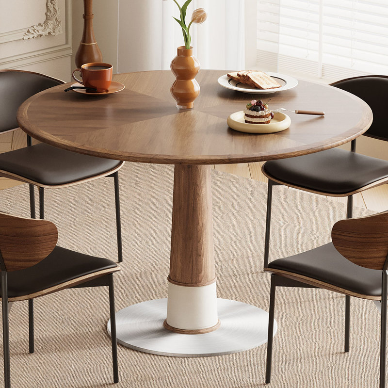120cm Round Solid Wood Table, Walnut Finish and Silver Metal Pedestal Base Fast Dispatch From UK Warehouse – Dispatched Within 2 Days