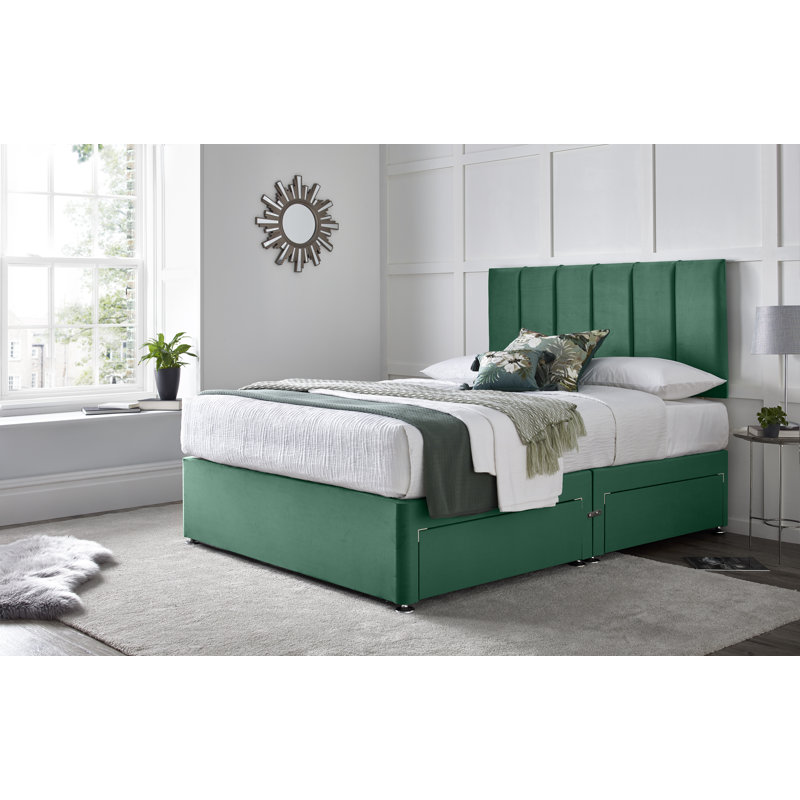 Stockbridge Divan Bed with 24" Headboard on Struts, Green, Double (4'6), No Drawers