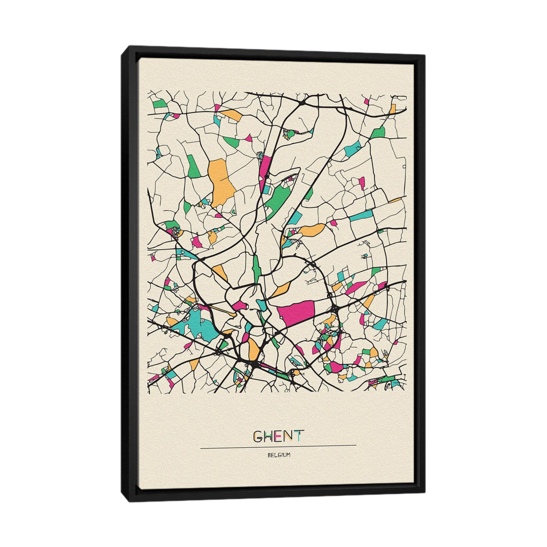 Gerahmtes Leinwandbild Ghent, Belgium Map von Ayse Deniz Akerman