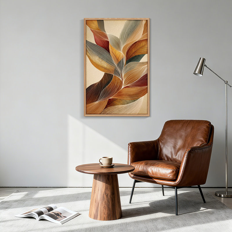 Feuilles abstraites, reproduction d'art sur toile, ensemble de 1, Natural, 48"H x 36"W