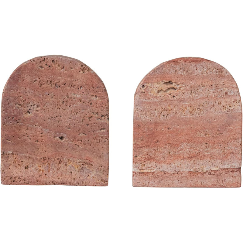 Crimson Archways Travertine Bookends, Red