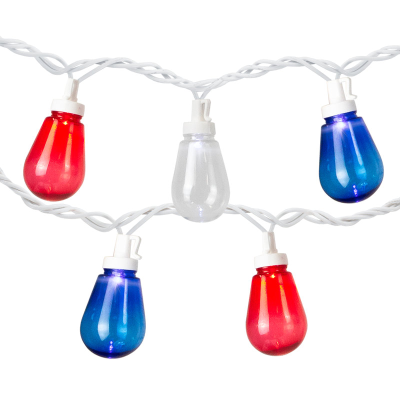 10 lumières DEL rouge blanc et bleu de style Edison de 9 pi avec fil blanc