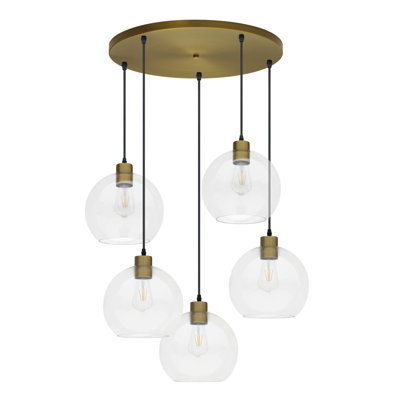 Luminaire suspendu rond 5 lumières Natural Gold