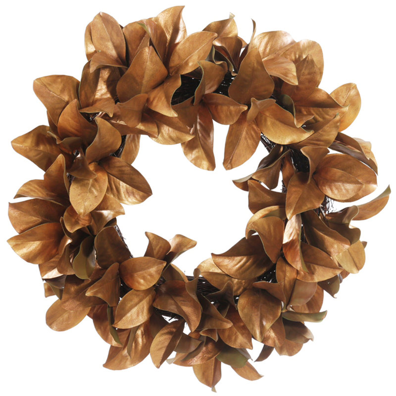 Magnolia Leaf Christmas Polyester Wreath, 30" H x 30" W x 7.5" D