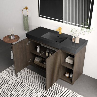 Meuble-lavabo sur pied en chêne fumé GALAN