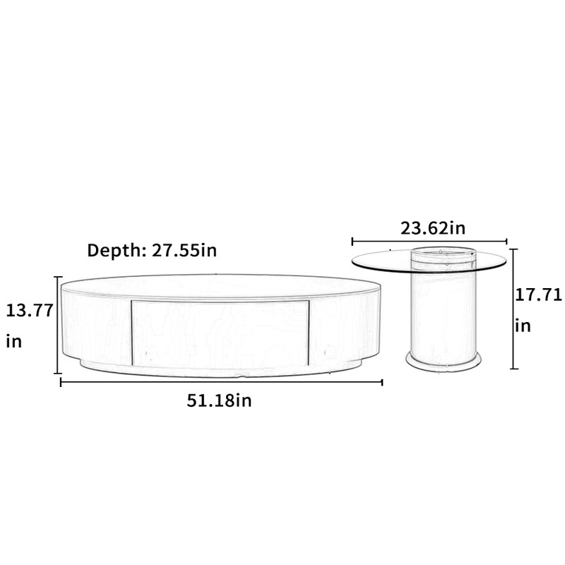 Table basse Modern, H 13,77 po x L 51,18 po x l 27,55 po