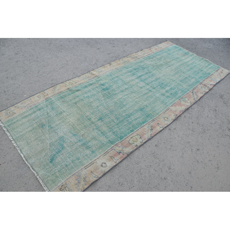 Tapis turc vert antique en laine pour chambre à coucher ou salon avec motif tribal traditionnel