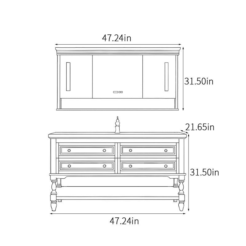Armoire de salle de bain américaine rétro, H 31,5 po x l 47,24 po x P 21,65 po, Noir