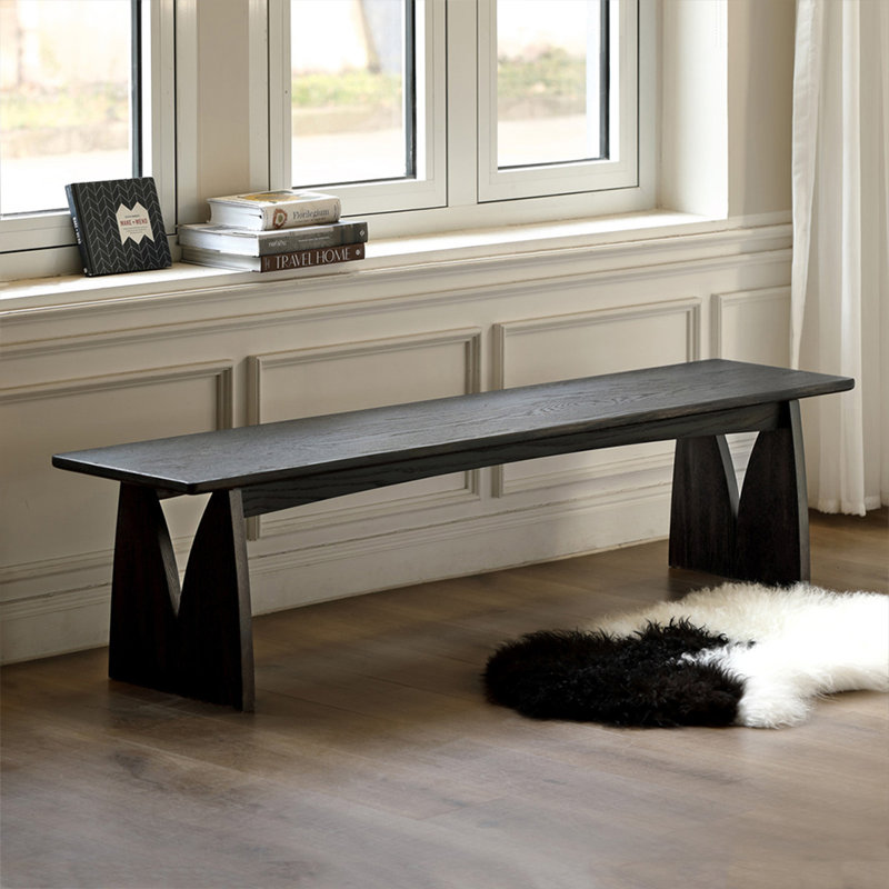 Banc en bois massif noir, H 15,75 po x l 62,99 po x P 14,17 po