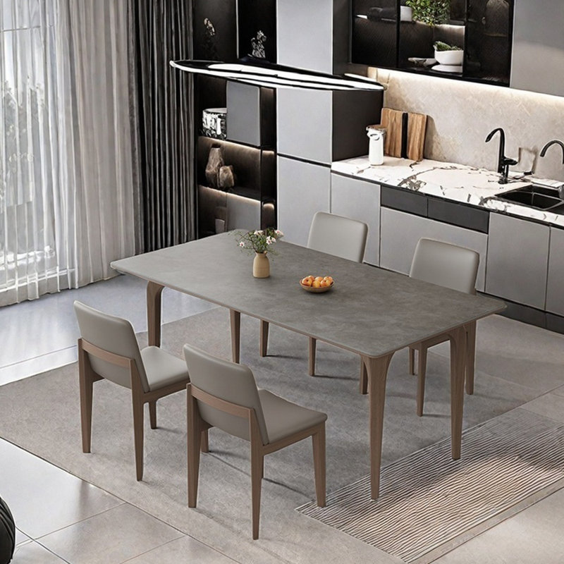 Stylish White Ash Sintered Stone Dining Combo, 29.52"H x 70.86"L x 35.43"W