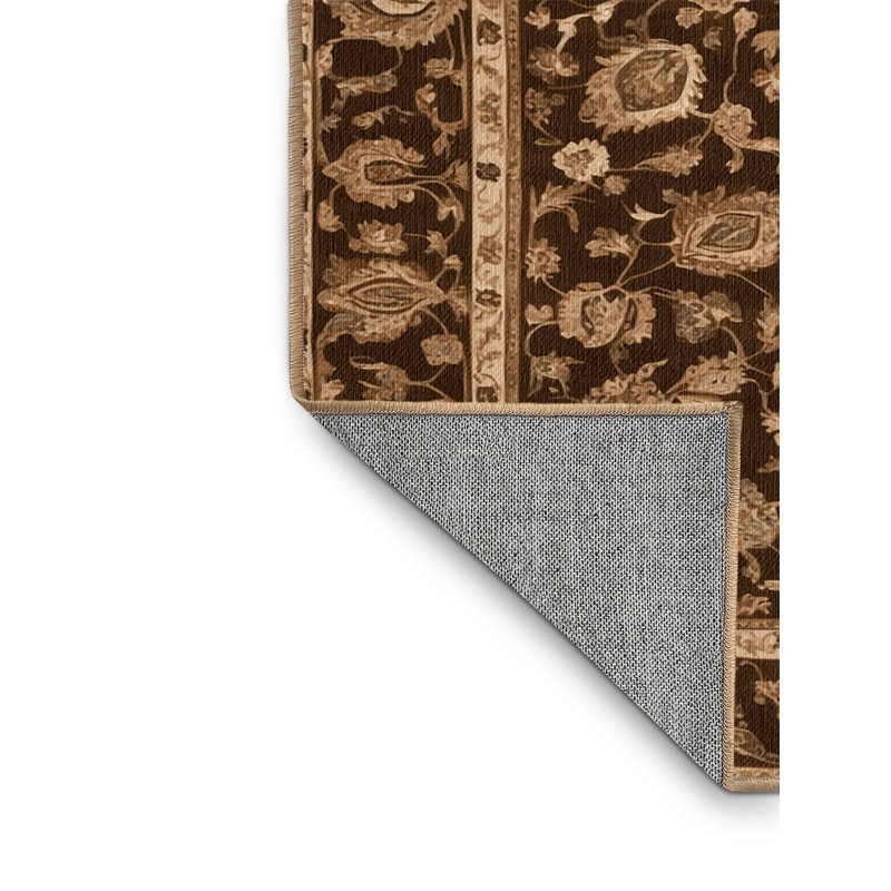 Machine Washable Persian Brown Area Rug, Round 3'