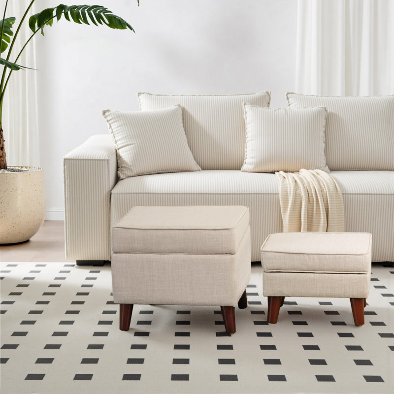 Alvena 18.5" Wide Rectangle Storage Ottoman With Tray Tops, Beige