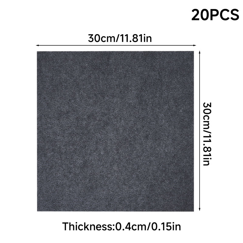 20pcs Polyester Self-Adhesive Carpet Tiles, Grey
